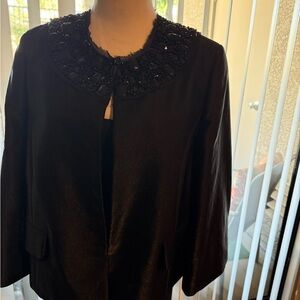 Ellen Tracy Black Beaded Collar Jacket